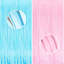 BRAVESHINE 2PCS Gender Reveal Decoration Curtain Backdrop - 3.3x8.2ft Pastel Pink and Blue Foil Fringe Curtain Streamers Boy or Girl Party Decorations