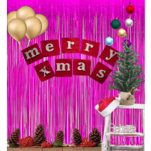 BRAVESHINE 2PCS Hot Pink Foil Curtains Party Decorations - Tinsel Curtain Rose Red Streamers Glitter Photo Backdrop for Birthday Halloween Christmas D