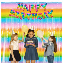 2PCS Easter Decorations Rainbow Tinsel Curtains Party Decorations- BRAVESHINE 3.2x 8.2ft Foil Fringe Curtain Party Photo Booth Streamers Backdrop Curt