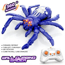 (blue) Remote Control Wall Climbing Spider Lizard Toy for Kids, Electric 360 Rotating Crawling RC Spider with LED Lights