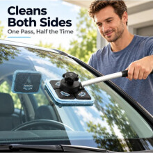 Dual Magnetic Windshield Cleaning Kit, Streak-Free Auto Glass Cleaner Tool with Microfiber Pads