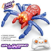 (red) Remote Control Wall Climbing Spider Lizard Toy for Kids, Electric 360 Rotating Crawling RC Spider with LED Lights