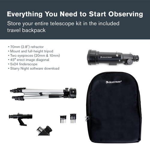 Celestron Celestron 21035 Travel Scope 70 Portable Refractor Telescope Kit with Backpack, Black