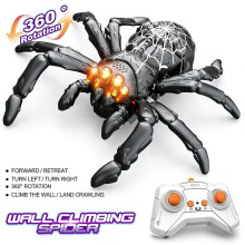 (black) Remote Control Wall Climbing Spider Lizard Toy for Kids, Electric 360 Rotating Crawling RC Spider with LED Lights