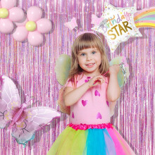 BRAVESHINE Pink Foil Fringe Curtain Backdrop - Tinsel Metallic Curtain Photo Backdrop for Girls Princess Birthday Hen Wedding Disco Engagement Unicorn