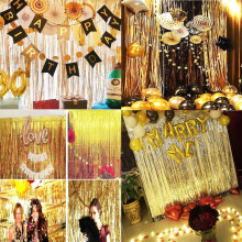 BRAVESHINE Graduation Decorations Glitter Gold Foil Fringe Curtain Backdrop Metallic Tinsel Curtains for Engagement Birthday Hawaiian Disco Wedding Re