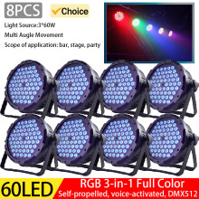 Set van 8 Par Light, 60 LED RGB, DMX512 en geluidsgeactiveerd voor podium en disco