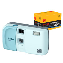 KODAK EC35 35mm Film Camera 35mm, Reusable, Focus-Free, Built-in Flash, Slide Cover, Beginner Friendly (Powder Blue) Bundle with Kodak Ultramax 400/24