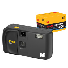 KODAK EC35 35mm Film Camera 35mm, Reusable, Focus-Free, Built-in Flash, Slide Cover, Beginner Friendly (Midnight Black) Bundle with Kodak Ultramax 400