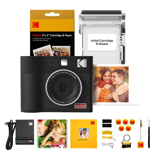 Kodak KODAK Mini Shot 3 ERA 3x3 Instant Camera, 38 Sheets Gift Bundle, Black