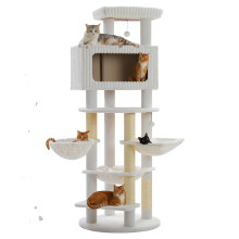Kattenboom, luxe kattentoren met 2 kattenhuizen, dikke sisal krabpalen en hangmatten, beige en zwart