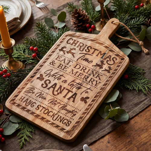 Homescapes Mango Wood Christmas Serving Board, Letter to Santa 1