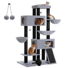 Kattenboom, luxe kattentoren met meerdere niveaus, 2 condo's, sisal krabpalen en hangmatten voor binnen