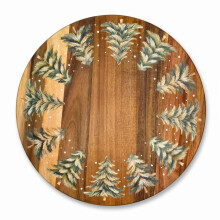 Pure Handmade Acacia Wood Lazy Susan, Winter Forest - 35 cm