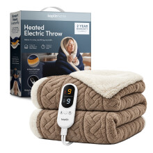 KEPLIN Large Electric Heated Throw Blanket Blanket, 1 Year Warranty, Taupe/Cream Jacquard