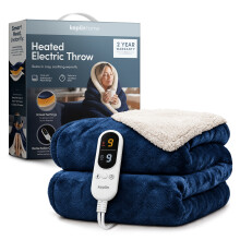 KEPLIN Large Electric Heated Throw Blanket Blanket, 1 Year Warranty, Navy/Cream Sherpa