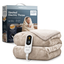 KEPLIN Large Electric Heated Throw Blanket Blanket, 1 Year Warranty, Cream/Cream Sherpa