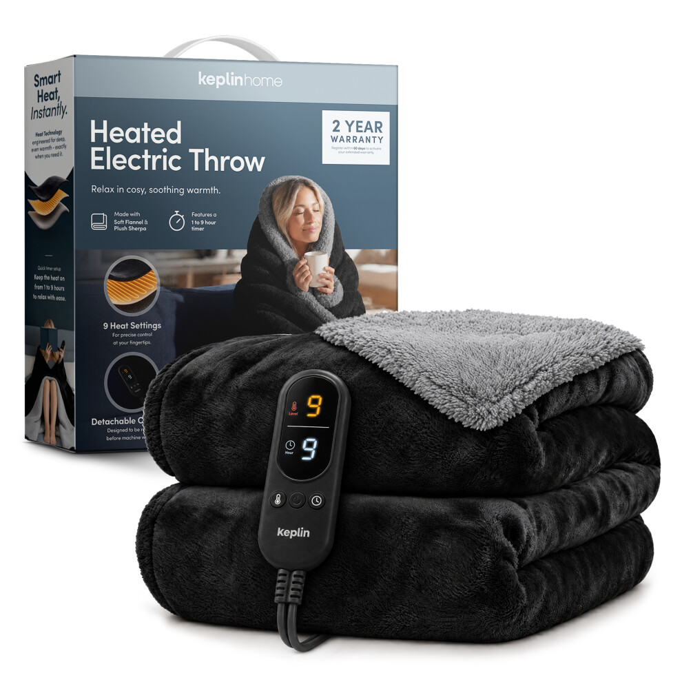 Keplin Large Electric Heated Throw Blanket - Black - Image 2