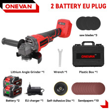ONEVAN haakse slijper, 125 mm, borstelloze motor, 3 versnellingen, met set van 2 accu's en oplader
