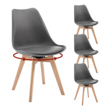 WOLTU set van 4 draaibare eetkamerstoelen, grijs, kunstleer en massief hout, voor keuken en woonkamer