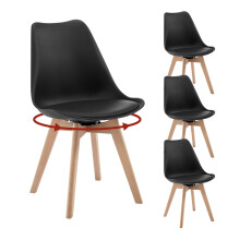 WOLTU set van 4 draaibare eetkamerstoelen, zwart, massief hout en kunstleer, voor keuken en woonkamer