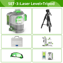 Huepar Pro GS03CG laserwaterpas, 3x360 groene 3D laser, zelfnivellerend, set van 3 met statief