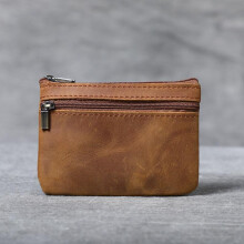 (Brown) Mini Coin Purse Card Holder Crazy Horse Leather Handmade Vintage Ultra Thin Driver's License Key Pouch for Men Women
