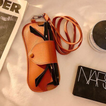 (Brown) INS Glasses Case Portable Leather Sunglasses Bag Pressure-Resistant Eyewear Organizer