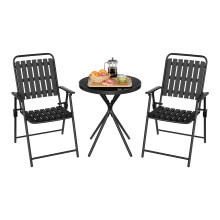 WOLTU balkonmeubelset, ronde tafel van 60 x 70 cm met 2 opvouwbare stoelen, zwart, metaal en glas