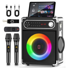 FanFun S55 Bluetooth luidspreker, IPX5 waterdicht, 3600mAh accu, draagbare karaokeboombox met 2 microfoons