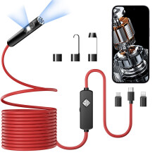 PAPIBLU Endoscope Inspection Camera, Semi-Rigid Snake Cable Endoscope, 1920P HD Dual Lens, Endoscope Camera with Light 8+1 Adjustable LED (5M-Red-Dua