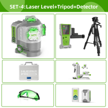 Huepar Pro GS03CG groene 3D laserwaterpas, zelfnivellerend, met detector en statief