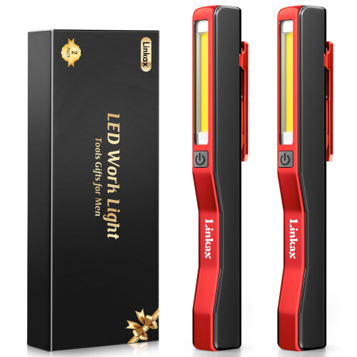 Linkax Work Light LED Torch Rechargeable 2 Pack, Christmas Gift for Men Dad