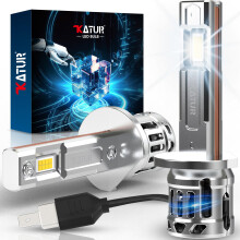 KATUR H1 LED Headlight Bulb, 800% Brighter 40000LM 200W 6000K Bright White H1 Headlight Bulb with Cooling Fan, 1:1 Size Plug & Play, Pack of 2