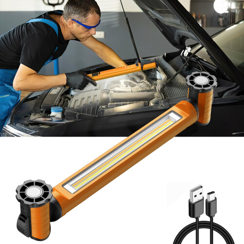 Work Light Bar 3000LM Bright Rechargeable Portable Underhood Light Orange 1