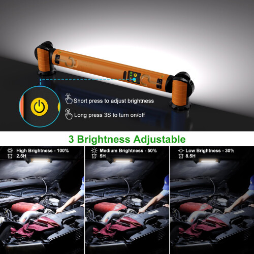 Work Light Bar 3000LM Bright Rechargeable Portable Underhood Light Orange 2