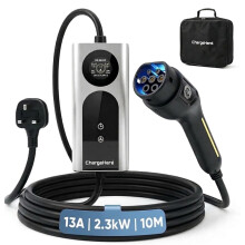 ChargeHere 10M Portable EV Charger Type 2 UK 3 Pin Plug – Extra Long Granny Charger for Home & Driveway Charging, Adjustable 6/8/10/13A, Delay Start