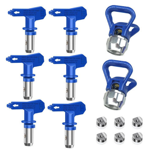 6pcs Airless Paint Sprayer Tips, Reversible Spray Tips with 2pcs Guard Base