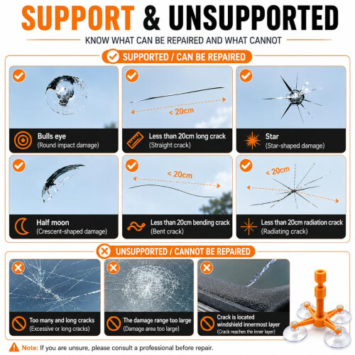 Windscreen Repair Kit for Chips, Windshield Resin Glass Crack Repair Tool 2