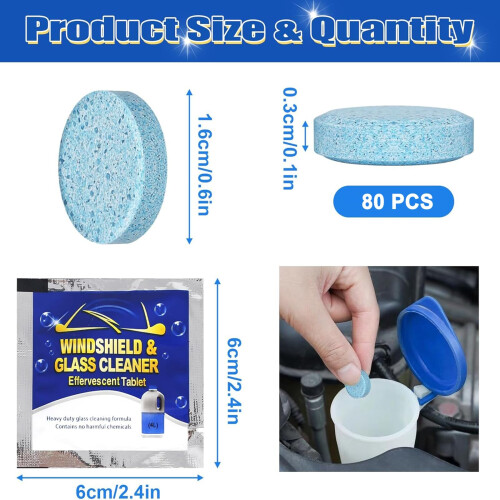 80 Pcs Wind Screen Wash Tablets, Car Screenwash Tablets, Remove Grease 1