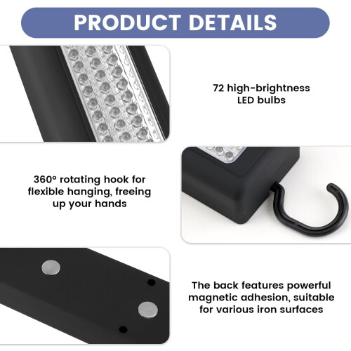 72 LED Ultra Bright Work Light Magnetic Light with Hanging Hook Portable 2