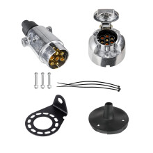 BEIJISTAR 7 Pin Trailer Metal Plug Socket Kit with Rubber Gasket and Metal Mounting Bracket, 12V Waterproof Trailer Plug Socket Connector, for Truck