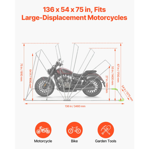 VEVOR VEVOR Motorcycle Storage Shelter with Security Lock, 600D Oxford Flip-Up 1