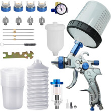 HVLP Paint Spray Gun with 600ml Disposable Paint Cups 4 Nozzles
