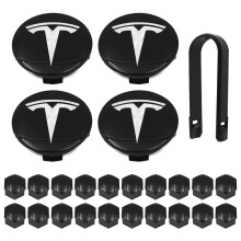 WANGCL 25PCS Wheel Cap Kit with 4 Center Hub Cap 20 Lug Nut Cover 1 Puller Fit for Model 3 Model Y Model S Model X -Silver T