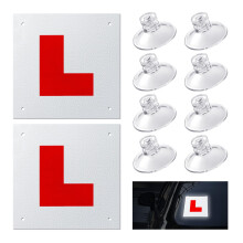 Magnetic L Plates for Car UK, 2 Pack, Learner L Plates with 8 Suction Cups