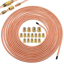 mxuteuk 1/4Inch x 25 ft Brake Line Tubing Kit Flexible Copper Coated Alloy Brake Line Tubing Coil with 16 Inverted Flare Fittings SAE Standard