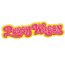 Pussy Wagon Sticker Decal Funny Car Bumper Stickers (200 x 52mm) Van Camper Bumper Decal, Retro Pink & Yellow Groovy Design