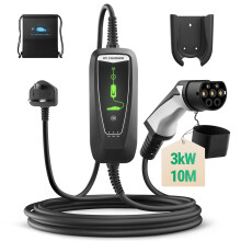 WISSENERGY EV Charger Type 2 to 3 Pin Plug, 3kW | 8A-13A | 10M Portable EV Charger, Electric Car Charger Type 2 Charging Cable with LED Indicators IP