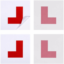 VATRQZMN 4 PCS L Plates for Car, 2 Self Adhesive L Stickers & 2 Static Cling L Plates for Car Window, Reusable No Residue No Fading, Easy Install Rem